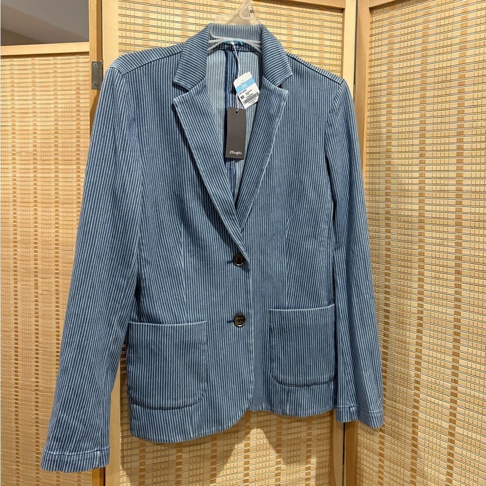 J. McLaughlin Navy and White Patterned Blazer